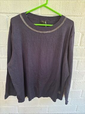 October Women Italian Brand Sequins Collar Navy Blue Sweater sz XL